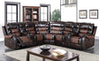 Martin21 reclining sectional sofa in orange and brown, front angle view