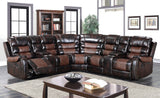 Martin21 reclining sectional sofa in orange and brown, front angle view