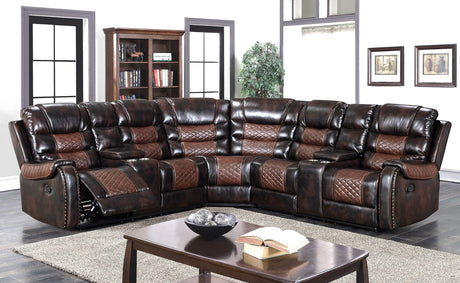 Martin21 reclining sectional sofa in orange and brown, front angle view