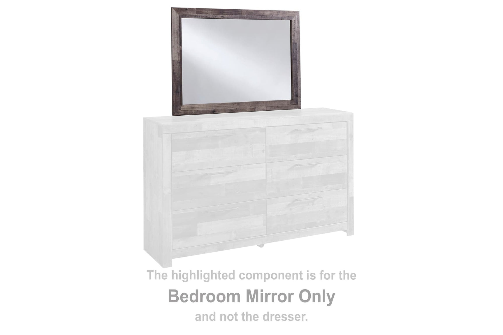 Derekson Multi Gray Bedroom Mirror angled view showing rustic wood-style frame