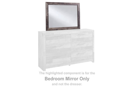 Derekson Multi Gray Bedroom Mirror angled view showing rustic wood-style frame