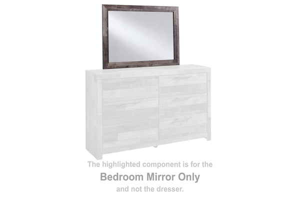Derekson Multi Gray Bedroom Mirror angled view showing rustic wood-style frame