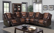 Jordan2020 Reclining Sectional sofa in brown leather gel, front angle
