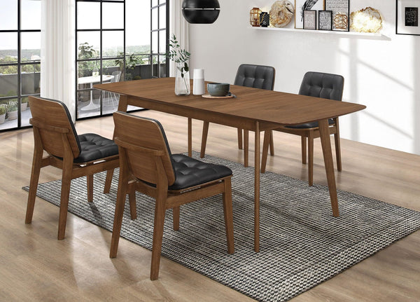 Front view of Redbridge Natural Walnut Rectangular Dining Room Set with table and chairs