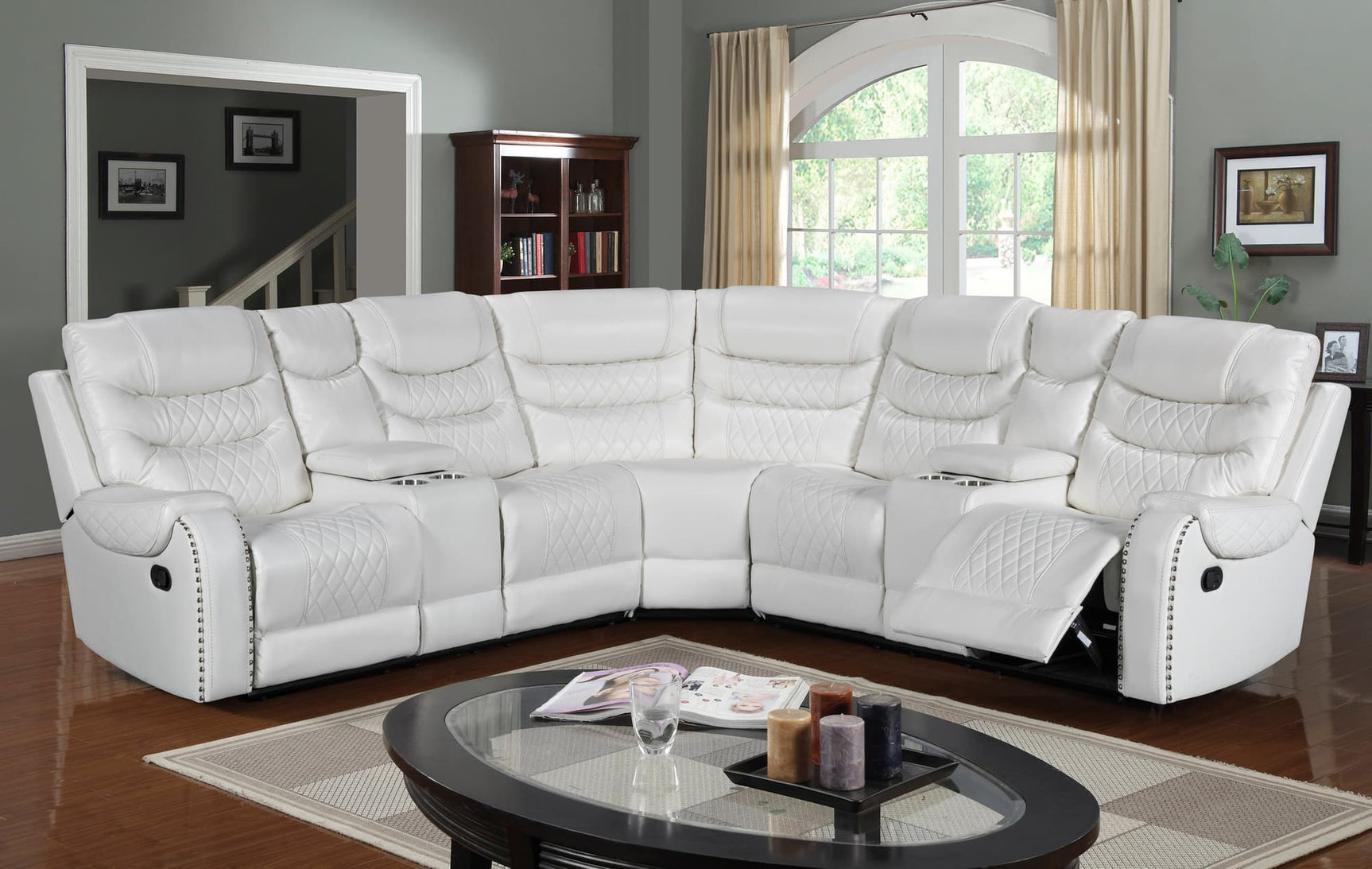 Martin61 reclining sectional sofa in white leather gel showing front angle