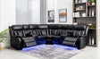 Front view of Batman Black Leather Gel Power Reclining Sectional sofa
