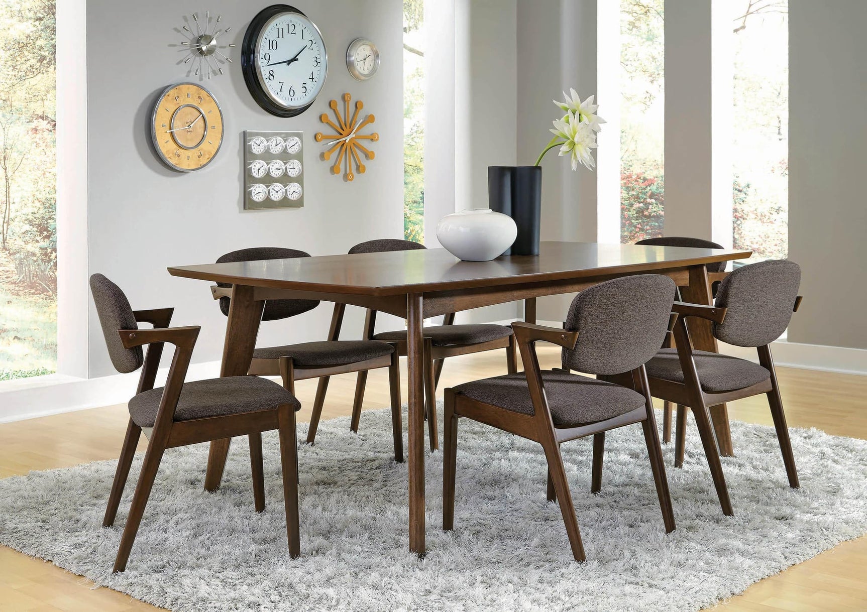Main view of Malone Dark Walnut rectangular dining room set with table and upholstered chairs
