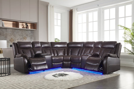 Batman Espresso power reclining sectional sofa, side view with reclined seat