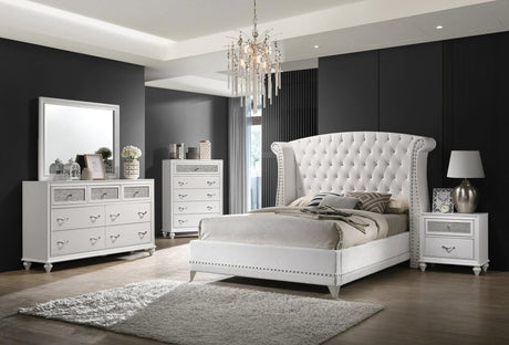 main view of Barzini White Wingback Tufted Bedroom Set bed