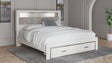 Altyra White King Upholstered Bookcase Bed with Storage - front angle