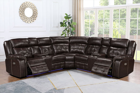 Amazon2025 brown leather gel power reclining sectional, left side view showing power recliner