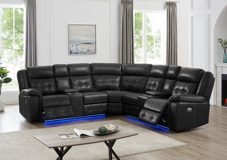 Amazon2026 black leather gel power reclining sectional front angle