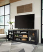 Foyland black and brown 83 inch TV stand front angled view