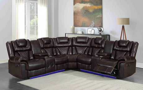 Alexa2023 brown leather reclining sectional sofa front angle view