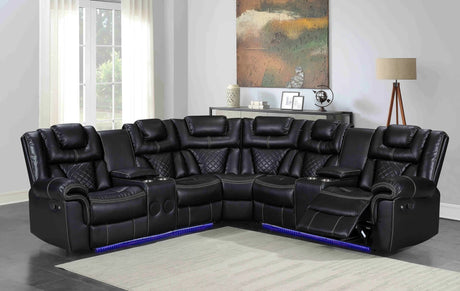 Alexa2023 black leather reclining sectional sofa front view
