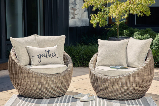 Danson Beige Outdoor Swivel Lounge Chair with Cushion front view