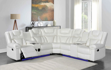 Alexa2023 white leather reclining sectional sofa front view