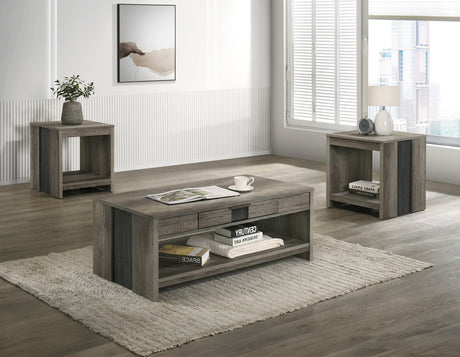 Rangley gray coffee table set with three nested tables, front view