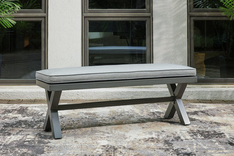 Elite Park gray outdoor bench angled view