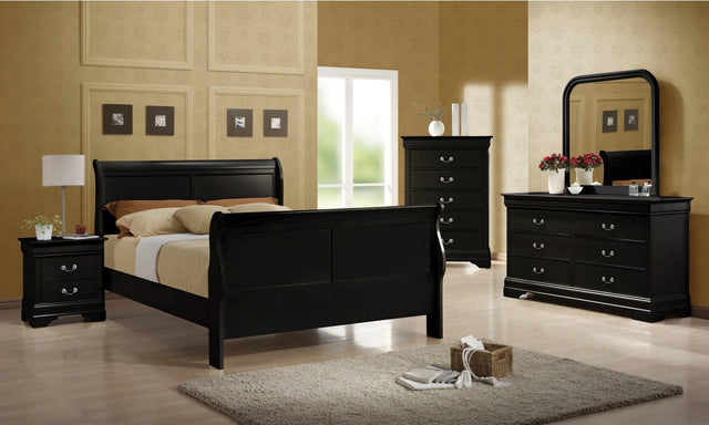 Louis Philippe Cappuccino Panel Sleigh Bedroom Set front view of bed