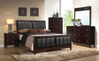 Carlton cappuccino and black upholstered panel bedroom set main bed view