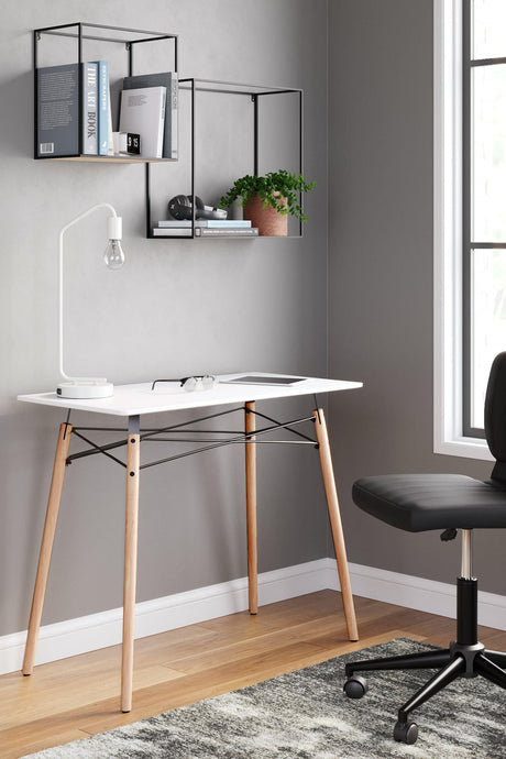 Jaspeni White and Natural Home Office Desk - angled side view