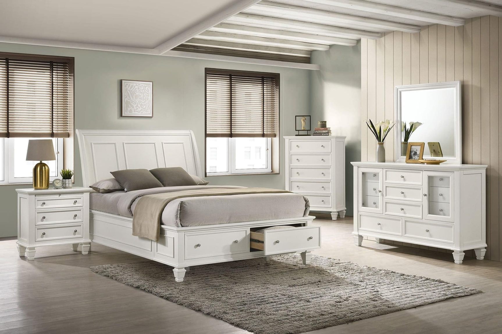 Sandy Beach White Storage Sleigh Bedroom Set main view bed