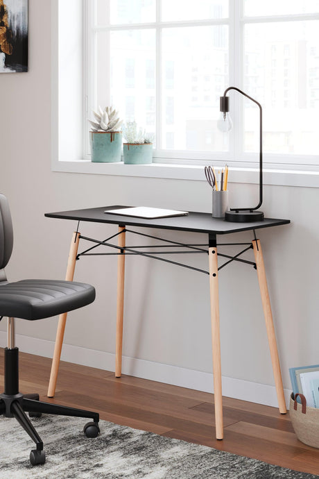 Jaspeni Black and Natural Wood Home Office Desk angled view