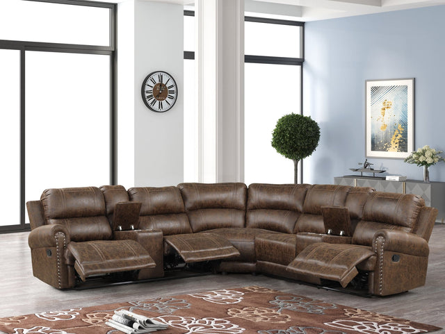 Carrol Oversized Reclining Sectional sofa front view in brown polyester