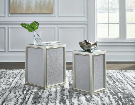 Traleena large silver finish nesting end table angled view