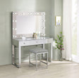 Umbridge grey upholstered square vanity stool front angle