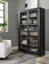 Lenston Accent Cabinet closed front view with black and gray finish