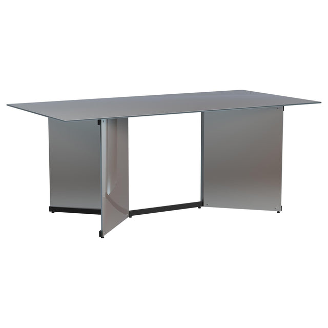 Emery 76-inch Rectangular Mirrored Dining Table in Silver angled view