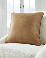 Cortnie Caramel Faux Leather Pillow Front View