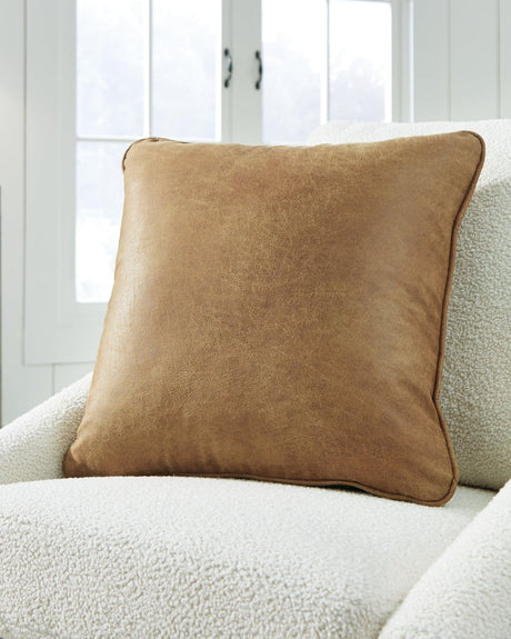 Cortnie Caramel Faux Leather Pillow Front View