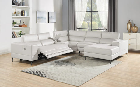 Milano Pearl 6-piece leather gel power reclining sectional sofa, front view
