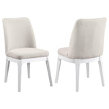 Carissa beige upholstered dining side chair front view