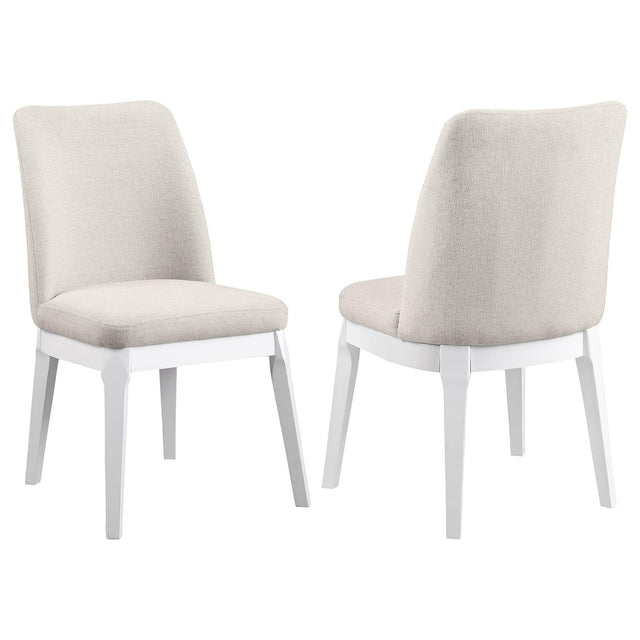 Carissa beige upholstered dining side chair front view