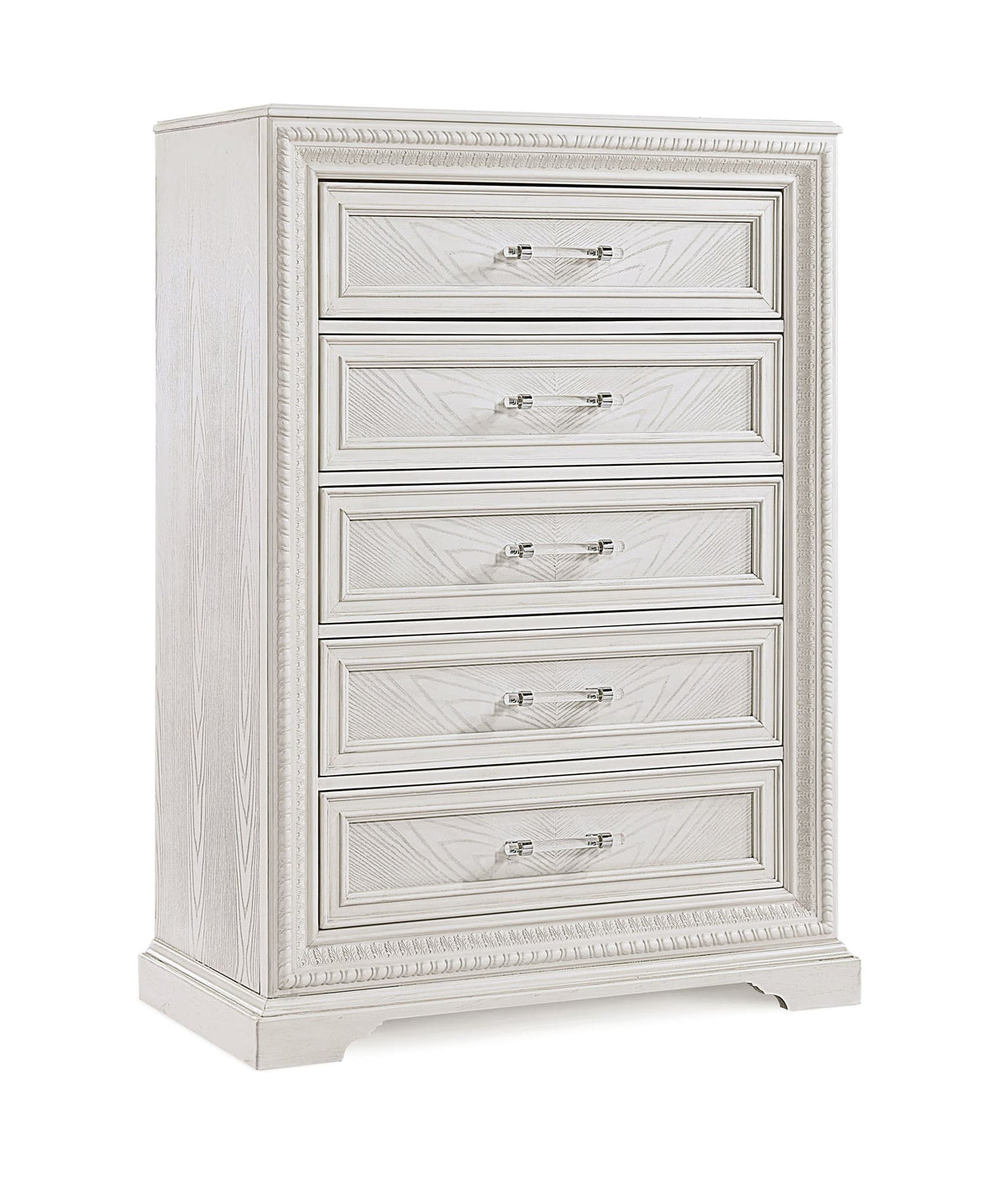 Alexandria White Chest front angle showing drawers