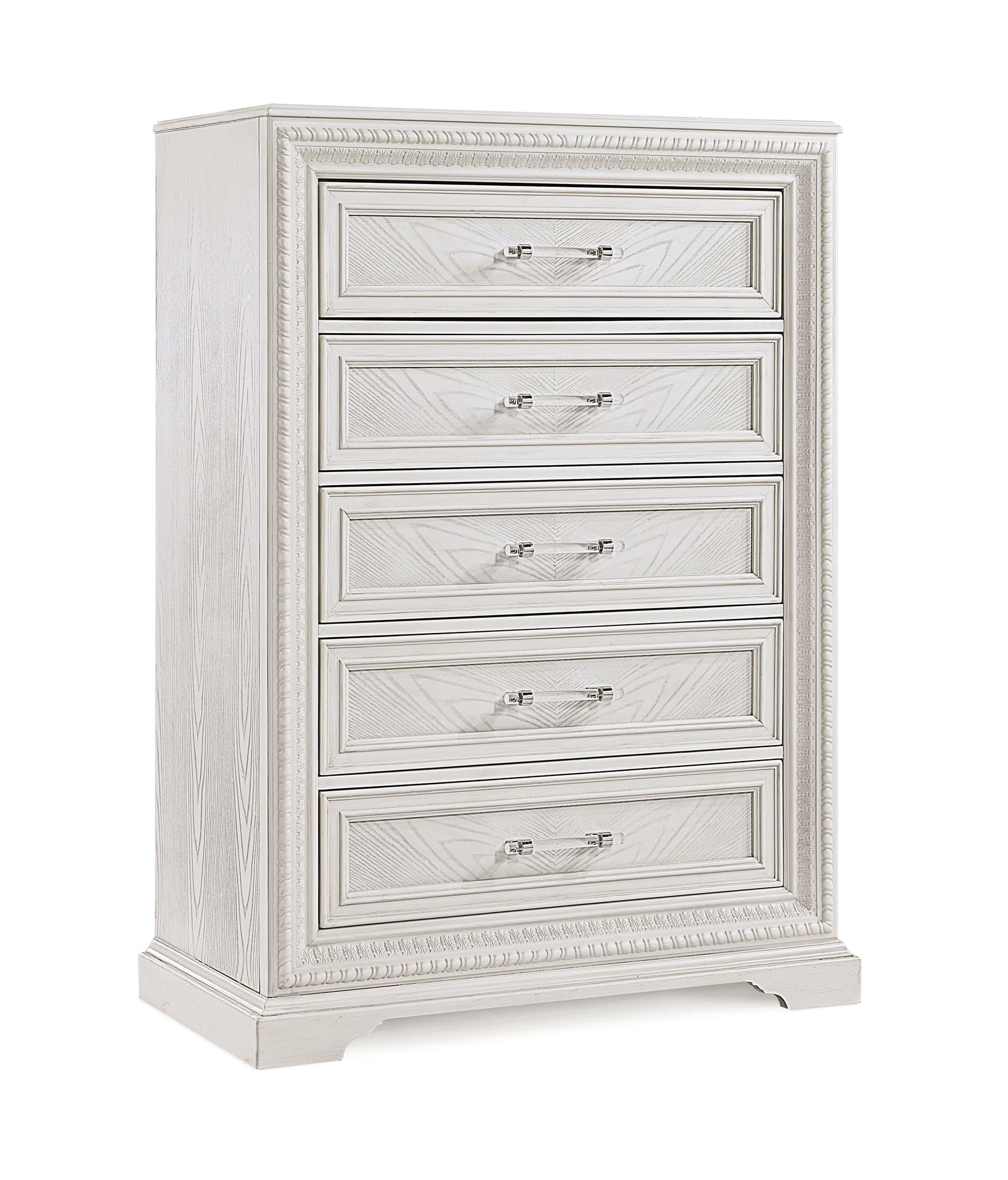 Alexandria White Chest front angle showing drawers