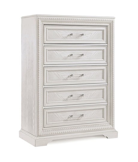 Alexandria White Chest front angle showing drawers