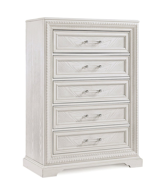 Alexandria White Chest front angle showing drawers