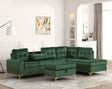 Front view of Anserra Green velvet reversible sectional sofa with storage ottoman