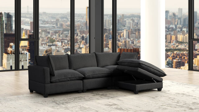 Cloud2 black modular sectional sofa in boucle fabric, front view