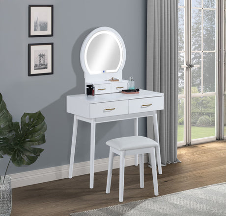 Cecilia White Vanity Set with matching stool, front view