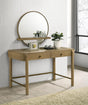 Arini makeup vanity table front view with two drawers in sand wash finish