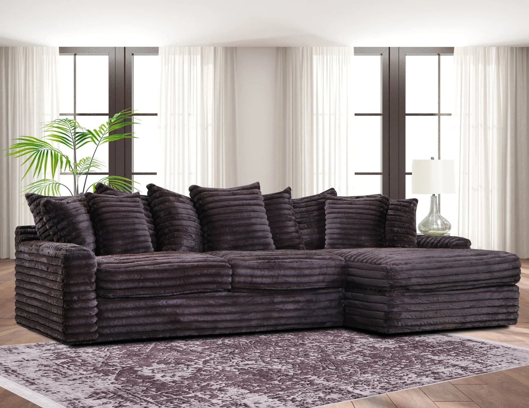 Julia Chocolate sectional sofa front angle view