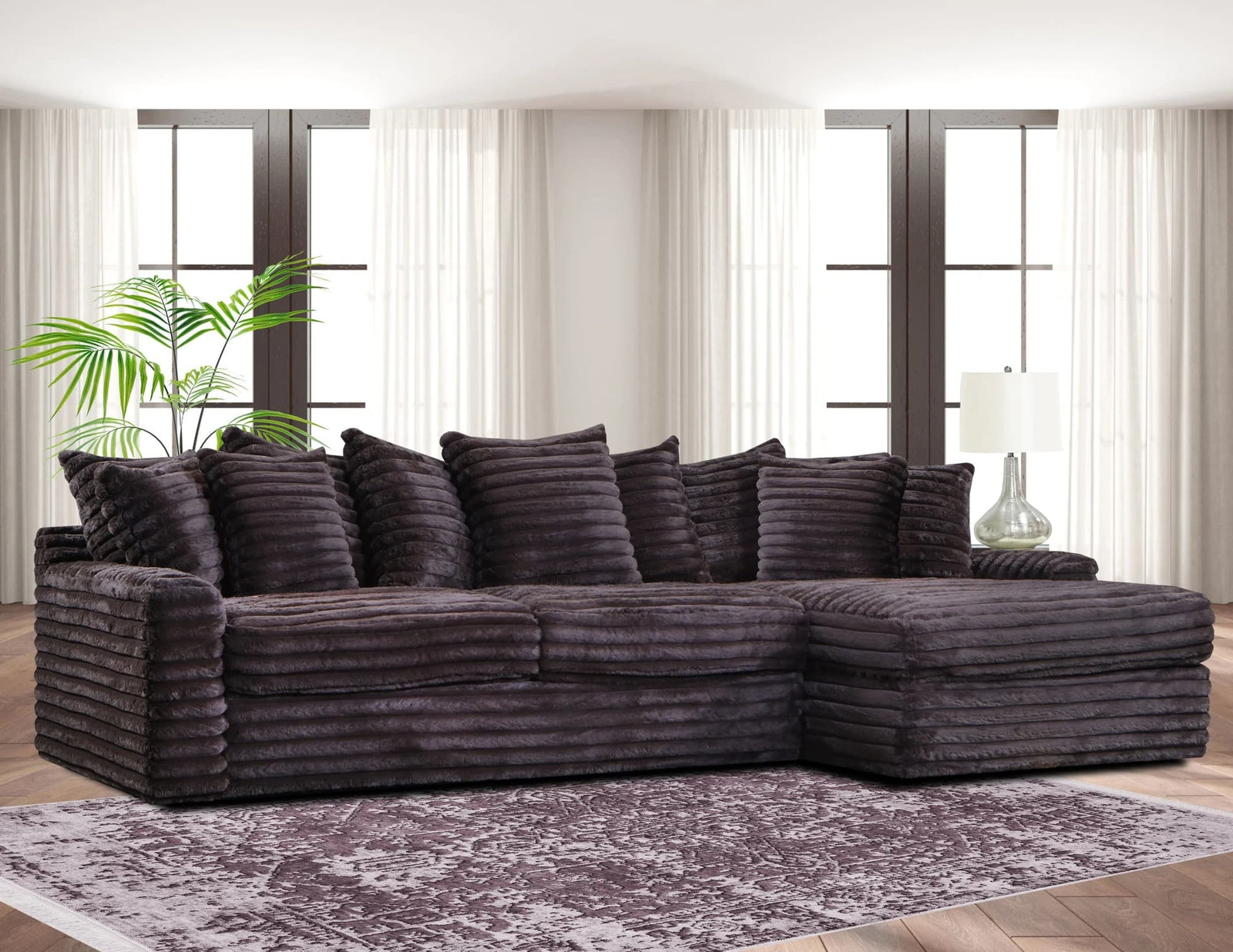 Julia Chocolate sectional sofa front angle view