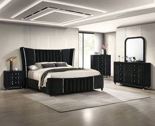 Armany Black Upholstered Wingback Panel Bedroom Set main view showing bed