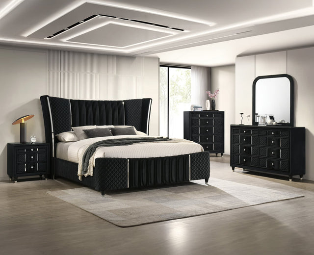 Armany Black Upholstered Wingback Panel Bedroom Set main view showing bed